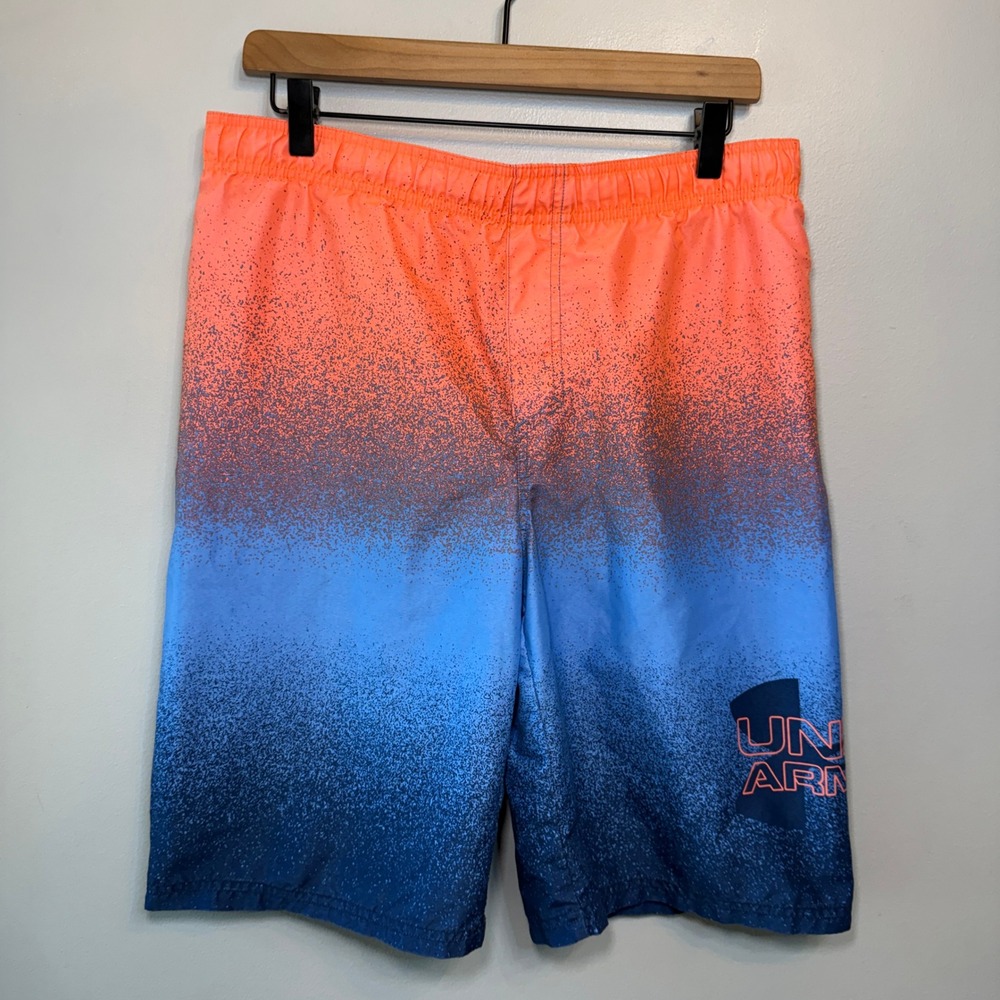 Under Armour Boys Swim Trunks Orange Blue Ombre Board Shorts Size Youth X-Large